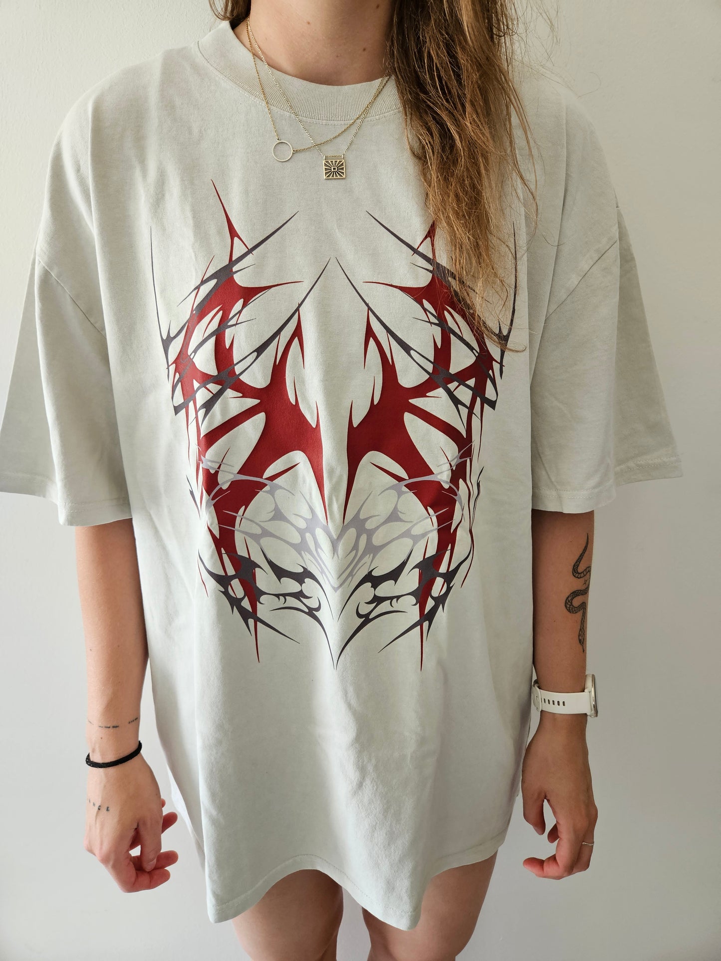 Techno Oversized faded T-Shirt - Spider Tribal